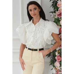 Bluzka koronkowa na guziki z bufkami krem Lolka