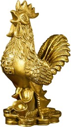 Mosiężna Pomyślna statuetka koguta z wlewkami bogactwo feng
