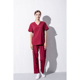 Nianqing Komplet Medyczny Damski Scrubs - Czerwony -