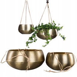 Doniczka Wisząca Loft Duża Na Bonsai Metalowa Złota