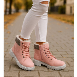 Zimowe różowe dziewczęce trapery z futerkiem