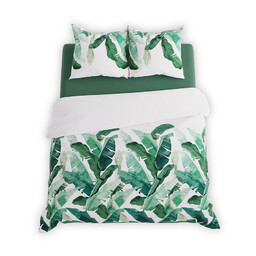 Markizeta Pościel satynowa 220x200 001 biała zielona liście
