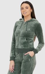 JUICY COUTURE Welurowa zielona rozpinana bluza damska diamante