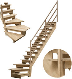 Schody Drewniane Dębowe Zabiegowe Prawe Poręcz Drewniana