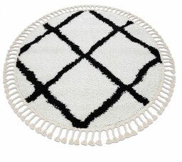 Dywan BERBER CROSS koło biały Frędzle berberyjski marokański