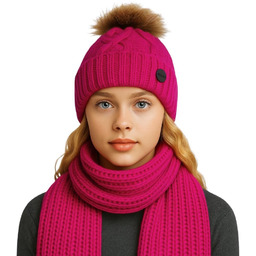 Zimowy komplet damski czapka z pomponem i szal