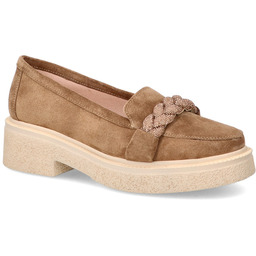 Skórzane mokasyny z ozdobą - TYMOTEO L1054 BRĄZOWE