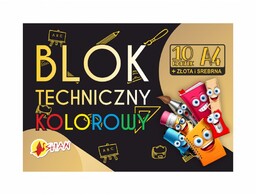 Blok techniczny kolorowy 10 arkuszy złota + srebrna