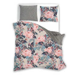 Faro Pościel bawełniana 160x200 Flovery 001 kwiaty szara