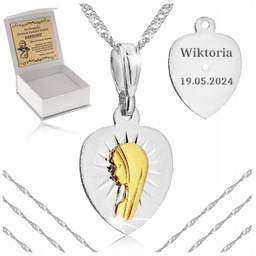 Łańcuszek Srebrny Medalik Komunijny Matka Boska Na Komunię