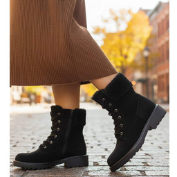 Czarne ocieplane botki workery sznurowane