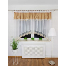 Firana Gotowa Z Kokardkami Brązowa Haft Firanki