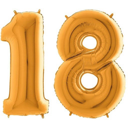Balony Foliowe Cyfry 18 Urodziny, Złote 102cm GRABO,