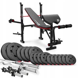 Zestaw obciążeń kompozytowych 75kg ławka treningowa gryfy hantle
