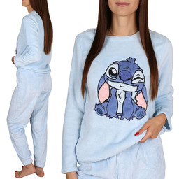 DISNEY Stitch Niebieska, POLAROWA, dwuczęściowa piżama damska, CIEPŁA