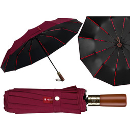 Duży, elegancki i składany parasol w burgundowym kolorze