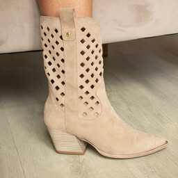 Ażurowe kowbojki ze skóry - TYMOTEO G1082 BEŻOWE