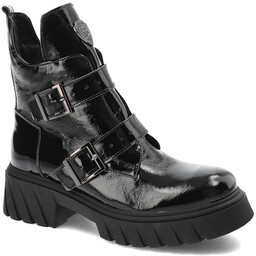 Armodo Czarne Botki Eleganckie Lakierowane Obuwie Damskie