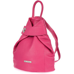 Fuksjowy Skórzany Plecak Damski Elegancki Z Zapięciem Beltimore