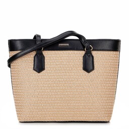 Shopperka z ekoskóry i plecionki beżowo - czarna