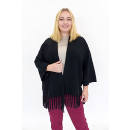 Czarny Długi Kardigan Narzutka z Frędzlami L/XL