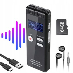 Dyktafon Profesjonalny Dyktafon Cyfrowy 64GB 1536KPBS Z Funkcją