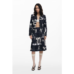 Plisowana spódnica midi z wzorem gazetowym