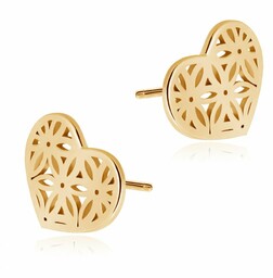 Złote Kolczyki 585 Boho Ażurowe Serca Grawer