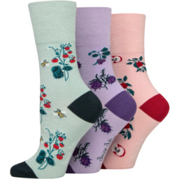 Gentle Grip 3PACK Damskie bambusowe skarpetki Fruit, bezuciskowe,