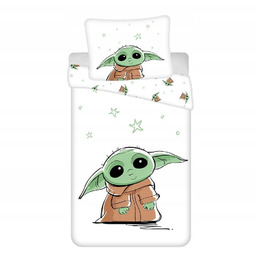 Pościel bawełniana 140x200 Star Wars Baby Yoda biała