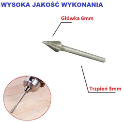 Frez stożek diamentowy, ściernica 6 mm