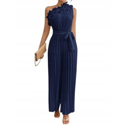 SHEIN GRANATOWY KOMBINEZON PLISOWANY NA JEDNO RAMIĘ ELEGANCKI