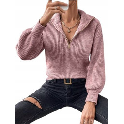 Shein Sweter Damski Różowy Z Zamkiem Basic 38