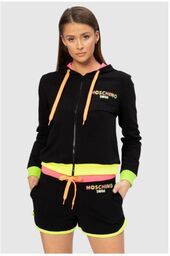 MOSCHINO Czarna bluza damska z kapturem i neonowym