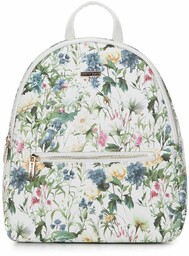 Damski plecak z ekoskóry w kwiaty zaokrąglony biały