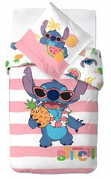 Pościel 140x200 bawełniana lilo i stitch róż paski