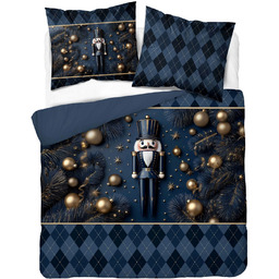 Pościel bawełniana bożonarodzeniowa granatowa w dziadka do orzechów