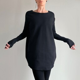 Pakamera Czarna Sukienka Dresowa Midi Wąski rękaw