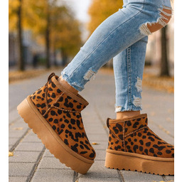 Krótkie kozaki śniegowce eskimoski Leopard brązowe