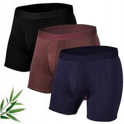 BOKSERKI MĘSKIE BAMBUSOWE DŁUGIE NOGAWKI 3 PARY ODDYCHAJĄCE