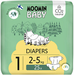 Moomin Baby rozmiar 1, 2-5 kg, pieluchy, 25