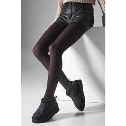 Rajstopy z wełny merino brązowe naturalny prążek L2010