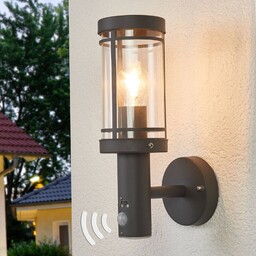 Lindby kinkiet zewnętrzny Djori, czujnik, antracyt, stal nierdzewna