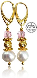 Kolczyki Prawdziwe Perły Oryginalne Kryształy Light Rose Pearl