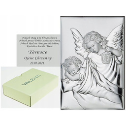 Srebrny Obrazek Komunia Chrzest Aniołek Grawer