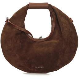 Okrągła torebka ze zamszu - TOSCANIO G89 BRĄZOWA