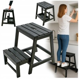 Taboret Ze Schodkiem Składany Drewniany Podest 2 Stopnie