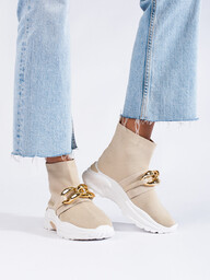 Sneakersy damskie Shelovet ze skarpetą beżowe-37
