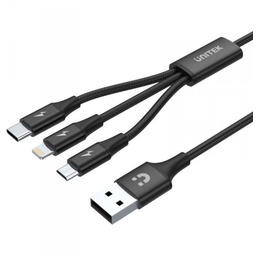 Unitek Kabel USB-A 3w1 USB-C/microUSB/ Lightning czarny C14049BK