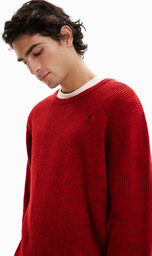 Sweter z prążkowanej tkaniny z haftem